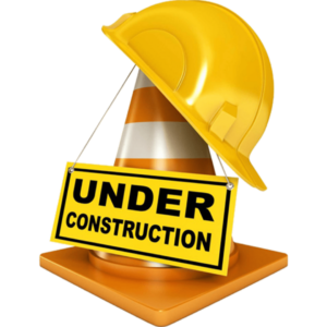 Construction Cone, hard hat, and sign that reads Under Construction