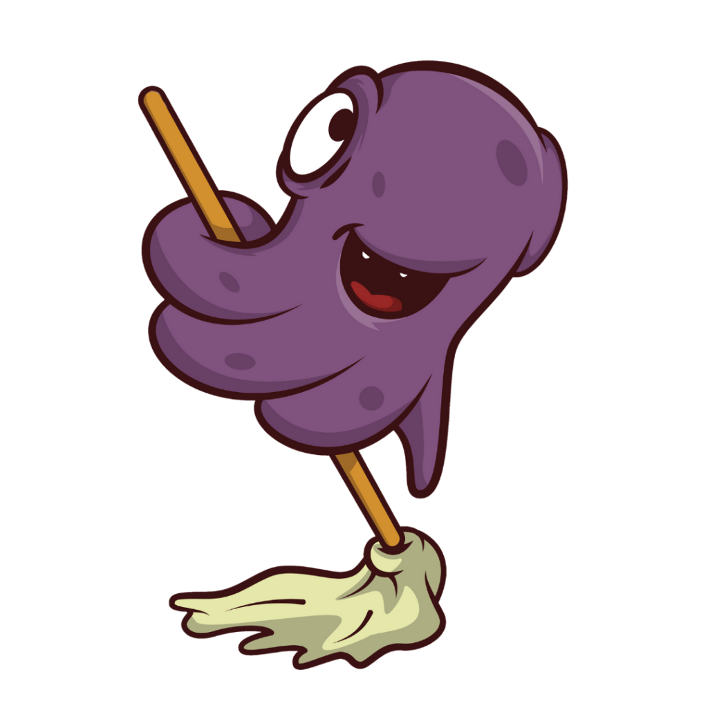 purple octopus lookin guy with a mop